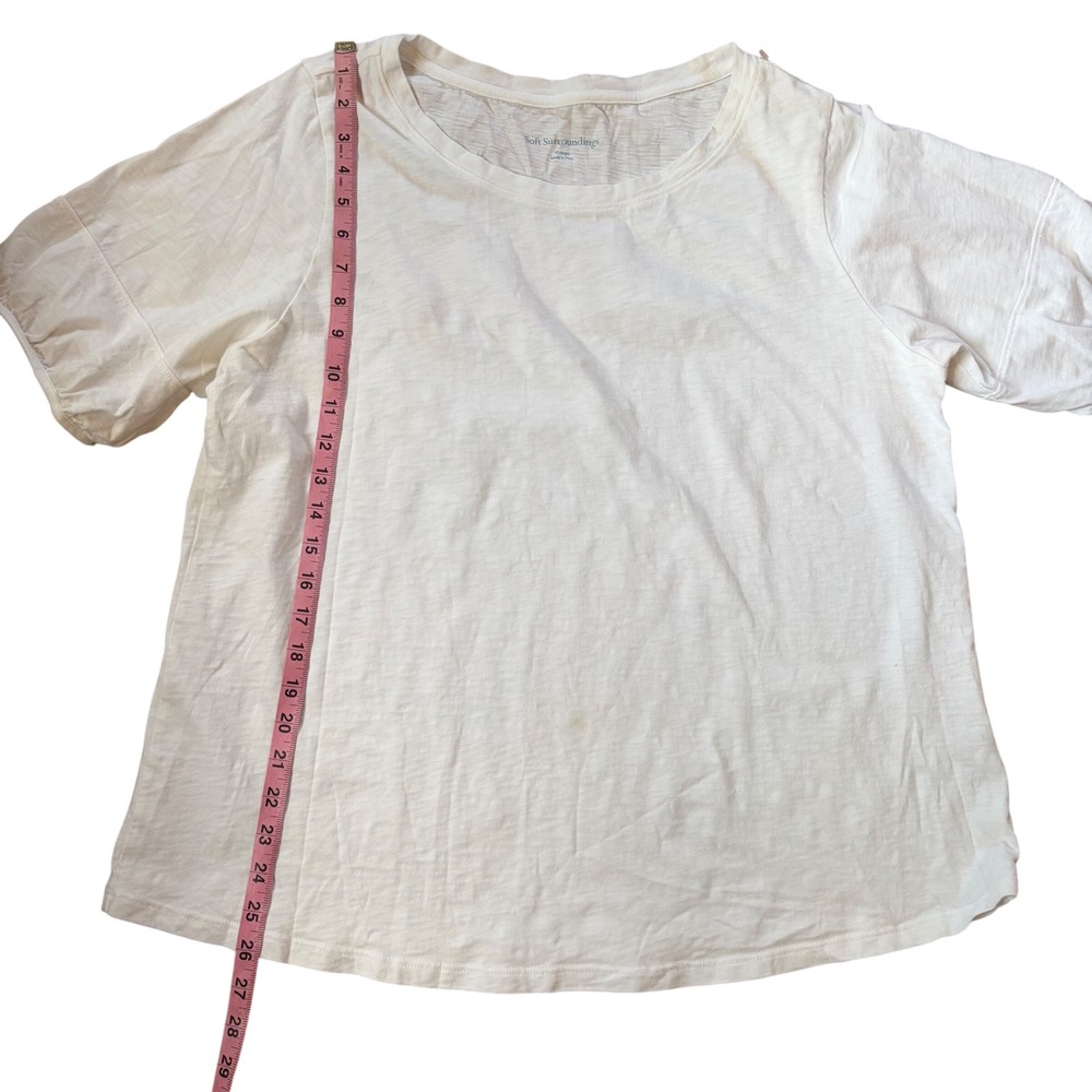 Soft‎ Surroundings White Cotton Slub Puff Sleeve Tee Shirt XL Classic Summer - Picture 3 of 5